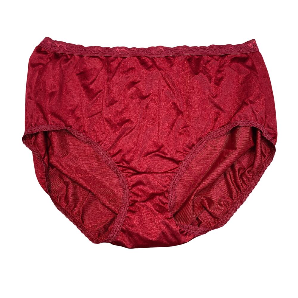 Vintage Hanes 100% Nylon Shiny Silky Brief Panty Size 10 Deep Red - Picture 2 of 6